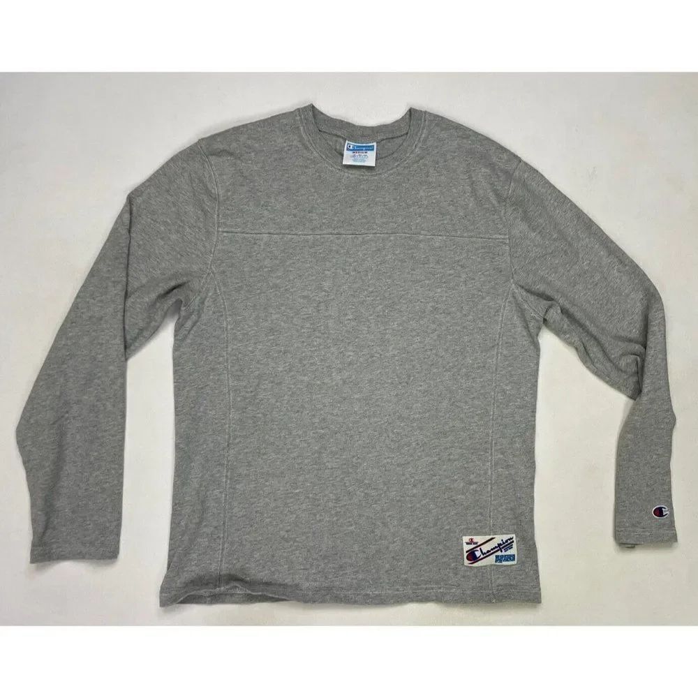 Champion Heavyweight Cut And Sew Blank T-shirt Men Medium Gray Long Sleeve